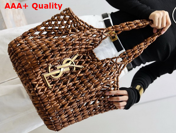 Saint Laurent Icare Medium in Wood Beads Light Wood and Brick 862071 Replica