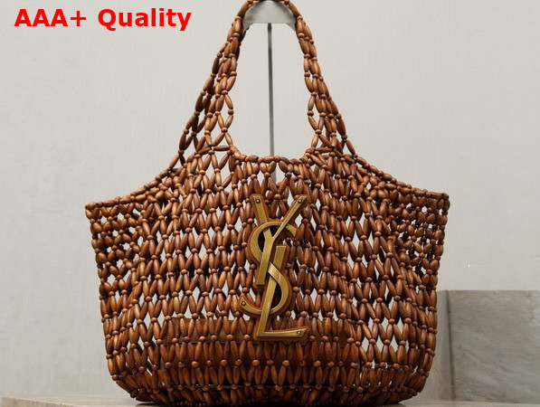 Saint Laurent Icare Medium in Wood Beads Light Wood and Brick 862071 Replica