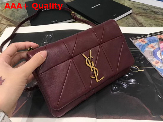 Saint Laurent Jamie Chain Wallet in Dark Red Patchwork Leather Replica