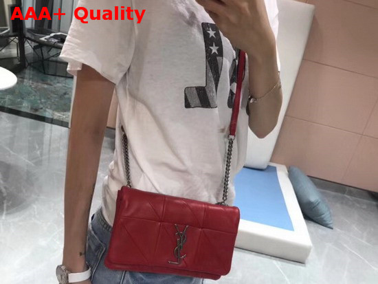 Saint Laurent Jamie Chain Wallet in Red Patchwork Leather Replica