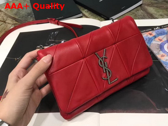 Saint Laurent Jamie Chain Wallet in Red Patchwork Leather Replica