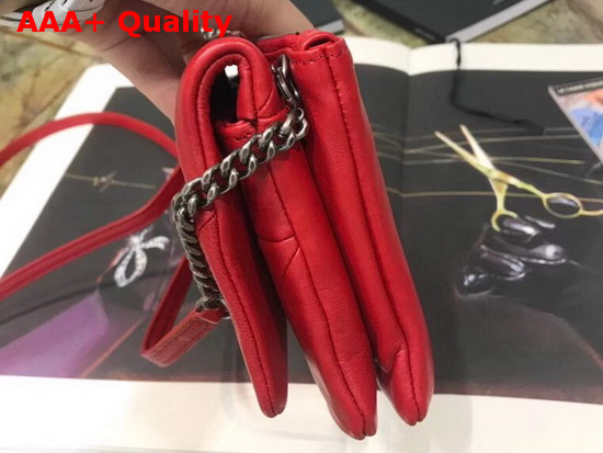 Saint Laurent Jamie Chain Wallet in Red Patchwork Leather Replica