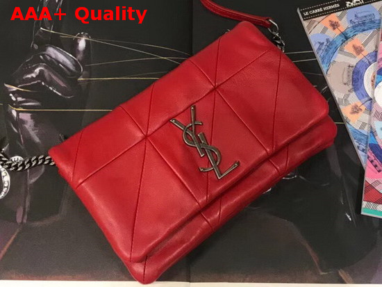 Saint Laurent Jamie Chain Wallet in Red Patchwork Leather Replica