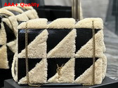 Saint Laurent Jamie Giant Chain Bag Carre Rive Gauche in Suede and Shearling Patchwork Natural Beige et Noir Replica