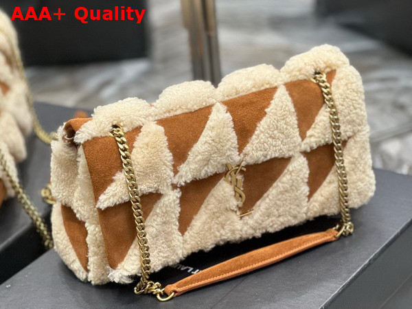 Saint Laurent Jamie Medium Chain Bag Carre Rive Gauche in Suede and Shearling Patchwork Natural Beige and Dark Cigar Replica