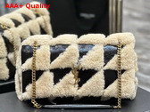 Saint Laurent Jamie Medium Chain Bag Carre Rive Gauche in Suede and Shearling Patchwork Natural Beige et Noir Replica