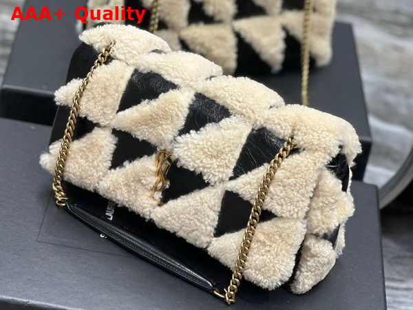 Saint Laurent Jamie Medium Chain Bag Carre Rive Gauche in Suede and Shearling Patchwork Natural Beige et Noir Replica