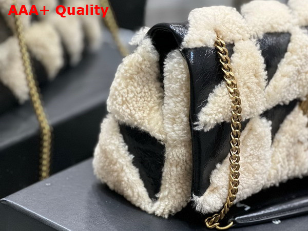 Saint Laurent Jamie Medium Chain Bag Carre Rive Gauche in Suede and Shearling Patchwork Natural Beige et Noir Replica