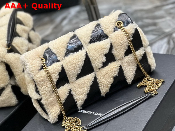 Saint Laurent Jamie Medium Chain Bag Carre Rive Gauche in Suede and Shearling Patchwork Natural Beige et Noir Replica