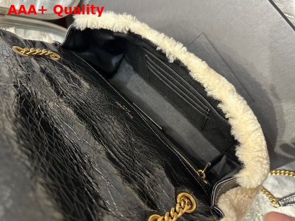 Saint Laurent Jamie Medium Chain Bag Carre Rive Gauche in Suede and Shearling Patchwork Natural Beige et Noir Replica