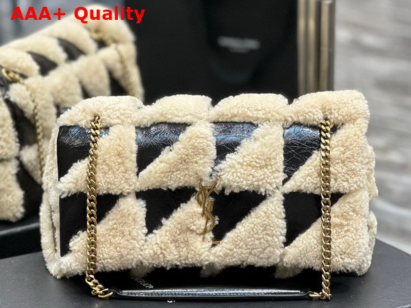 Saint Laurent Jamie Medium Chain Bag Carre Rive Gauche in Suede and Shearling Patchwork Natural Beige et Noir Replica