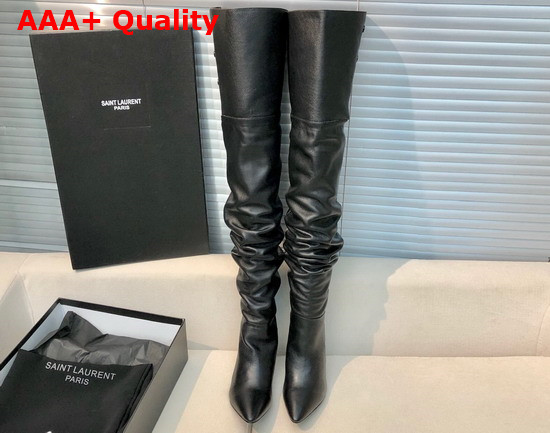 Saint Laurent Jane Over the Knee Boots in Shiny Grained Leather Black Replica
