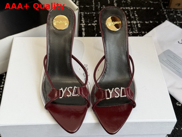 Saint Laurent Jerry Mules in TPU and Rhinestones Burgundy Replica