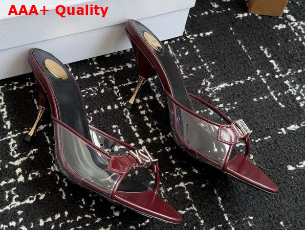 Saint Laurent Jerry Mules in TPU and Rhinestones Burgundy Replica