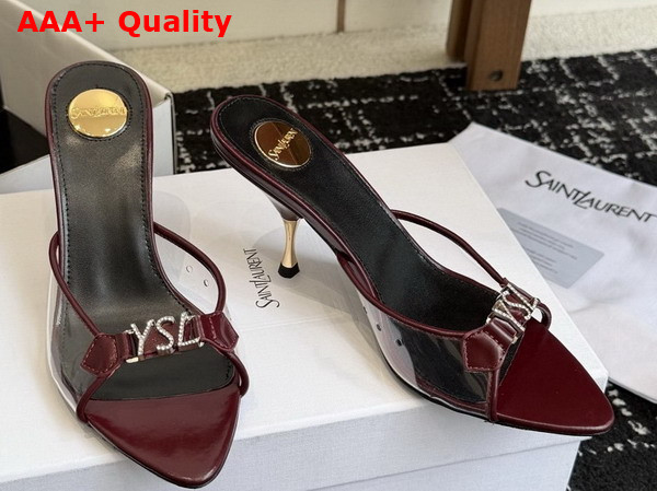 Saint Laurent Jerry Mules in TPU and Rhinestones Burgundy Replica