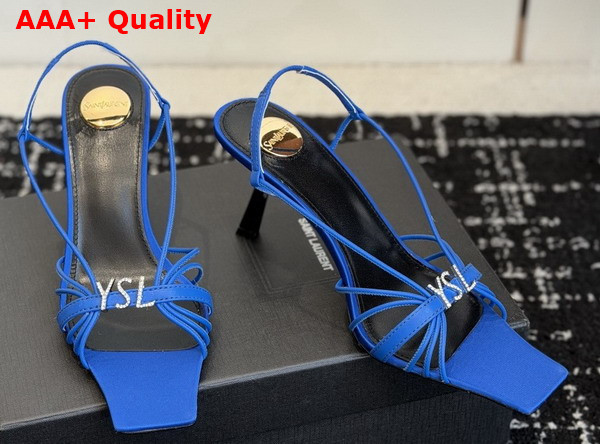Saint Laurent Jerry Sandals in Blue Smooth Leather Replica