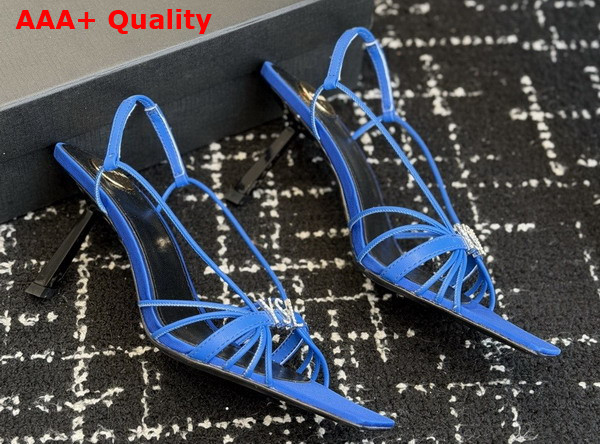 Saint Laurent Jerry Sandals in Blue Smooth Leather Replica