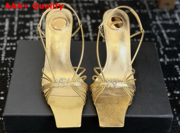 Saint Laurent Jerry Sandals in Gold Smooth Leather Replica
