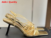 Saint Laurent Jerry Sandals in Gold Smooth Leather Replica