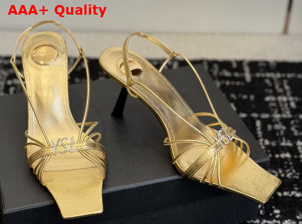 Saint Laurent Jerry Sandals in Gold Smooth Leather Replica