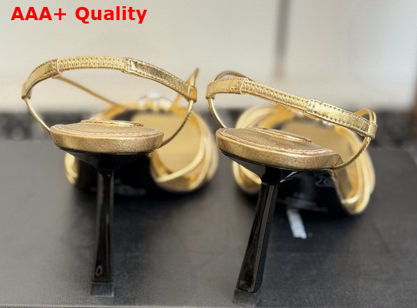 Saint Laurent Jerry Sandals in Gold Smooth Leather Replica