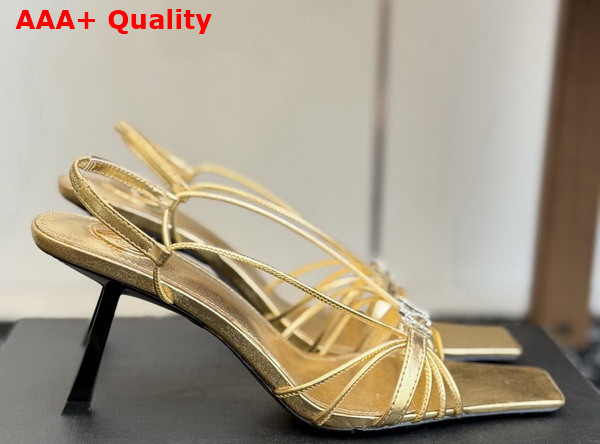 Saint Laurent Jerry Sandals in Gold Smooth Leather Replica