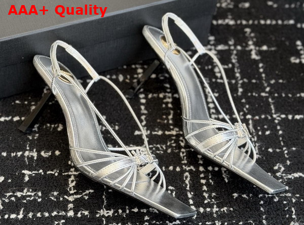 Saint Laurent Jerry Sandals in Silver Smooth Leather Replica