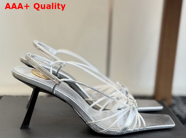 Saint Laurent Jerry Sandals in Silver Smooth Leather Replica
