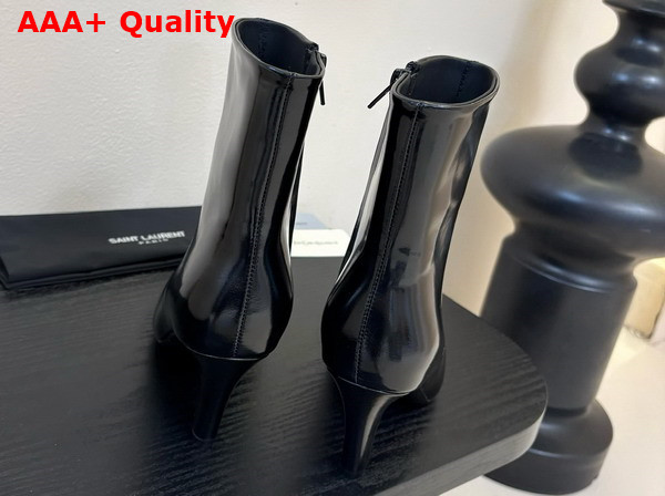 Saint Laurent Jill Booties in Black Glazed Leather Replica