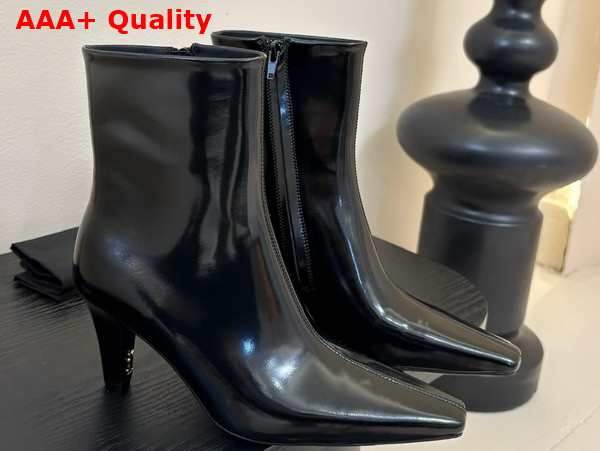 Saint Laurent Jill Booties in Black Glazed Leather Replica