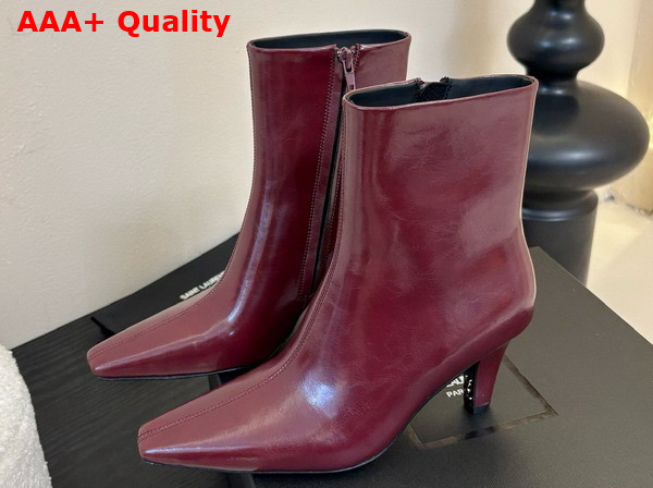 Saint Laurent Jill Booties in Smooth Leather Vintage Bordeaux Replica