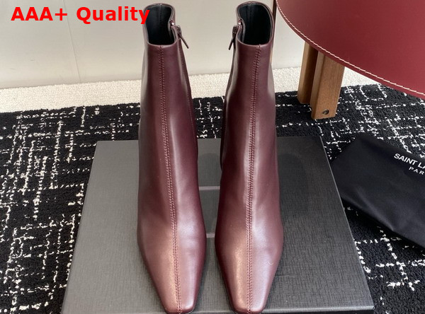 Saint Laurent Jill Booties in Vintage Bordeaux Smooth Leather Replica