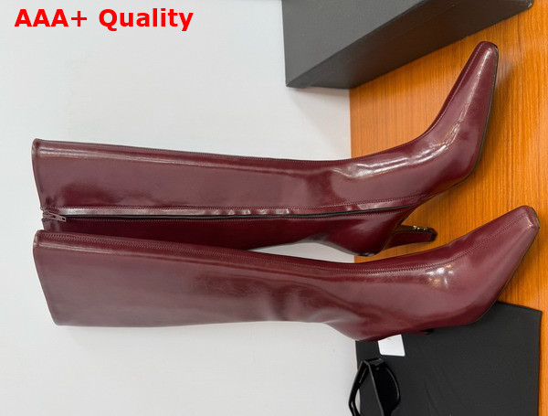 Saint Laurent Jill Boots in Bordeaux Smooth Leather Replica