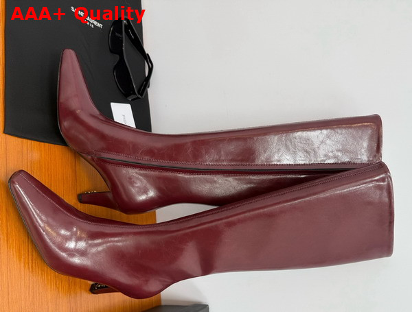 Saint Laurent Jill Boots in Bordeaux Smooth Leather Replica