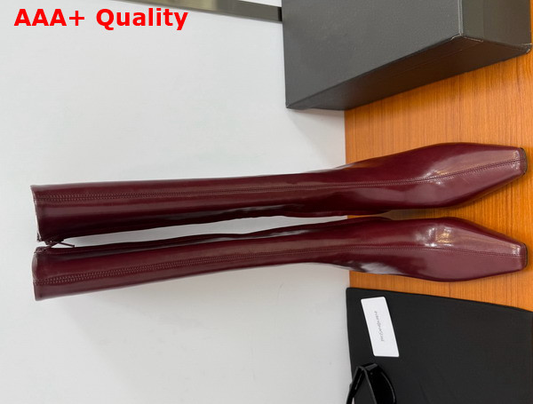 Saint Laurent Jill Boots in Bordeaux Smooth Leather Replica