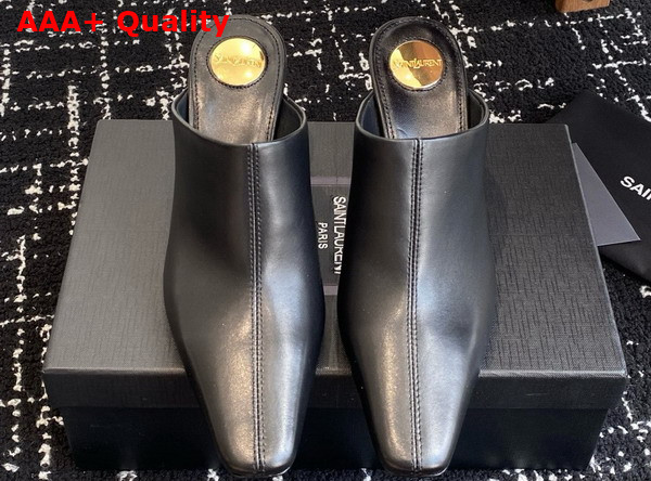 Saint Laurent Jill Mules in Black Smooth Leather Replica