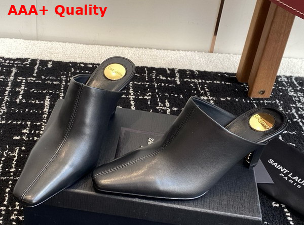 Saint Laurent Jill Mules in Black Smooth Leather Replica