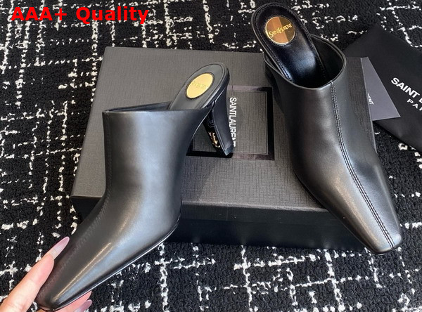 Saint Laurent Jill Mules in Black Smooth Leather Replica