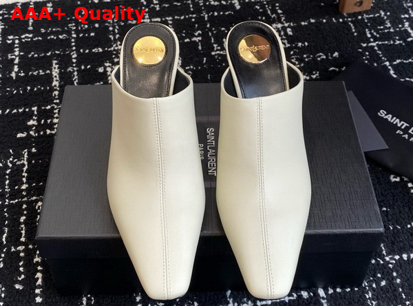 Saint Laurent Jill Mules in Blanc Vintage Smooth Leather Replica
