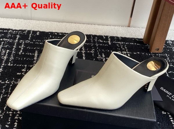 Saint Laurent Jill Mules in Blanc Vintage Smooth Leather Replica