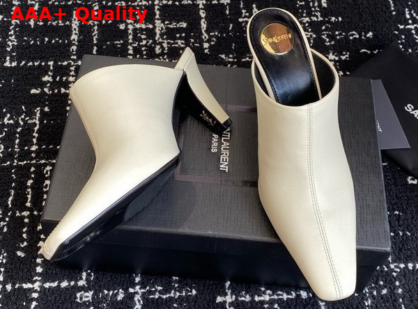 Saint Laurent Jill Mules in Blanc Vintage Smooth Leather Replica