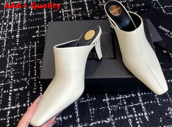 Saint Laurent Jill Mules in Blanc Vintage Smooth Leather Replica
