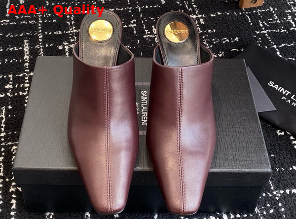 Saint Laurent Jill Mules in Bordeaux Smooth Leather Replica