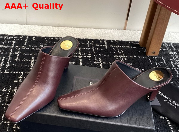 Saint Laurent Jill Mules in Bordeaux Smooth Leather Replica