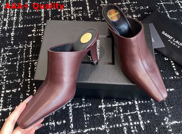 Saint Laurent Jill Mules in Bordeaux Smooth Leather Replica