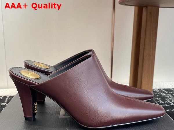 Saint Laurent Jill Mules in Bordeaux Smooth Leather Replica
