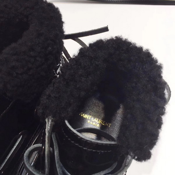 Saint Laurent Joe Mid Top Boat Sneaker in Black Patent Leather For Sale