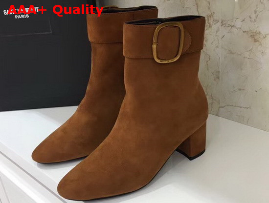 Saint Laurent Joplin Buckle Bootie in Brown Suede Replica