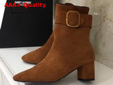 Saint Laurent Joplin Buckle Bootie in Brown Suede Replica