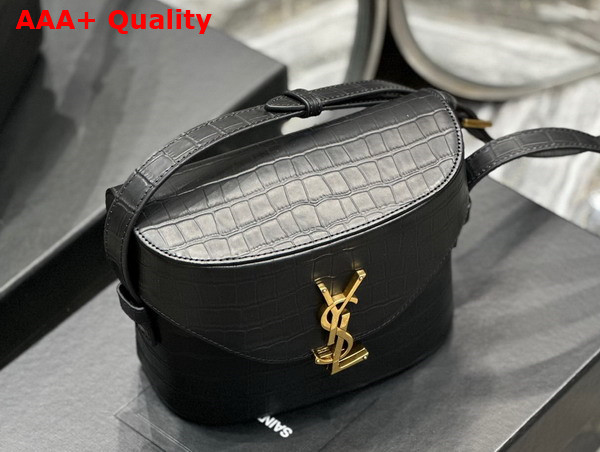 Saint Laurent June Box Bag in Black Crocodile Embossed Leather Replica
